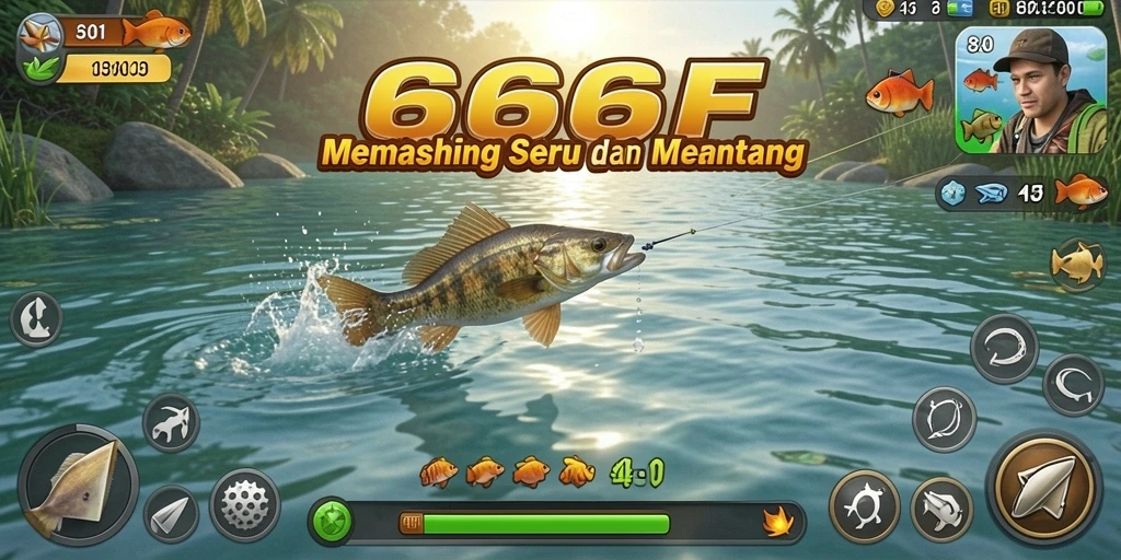 Screenshot gameplay <strong>666F</strong> menampilkan aksi memancing yang mendebarkan.