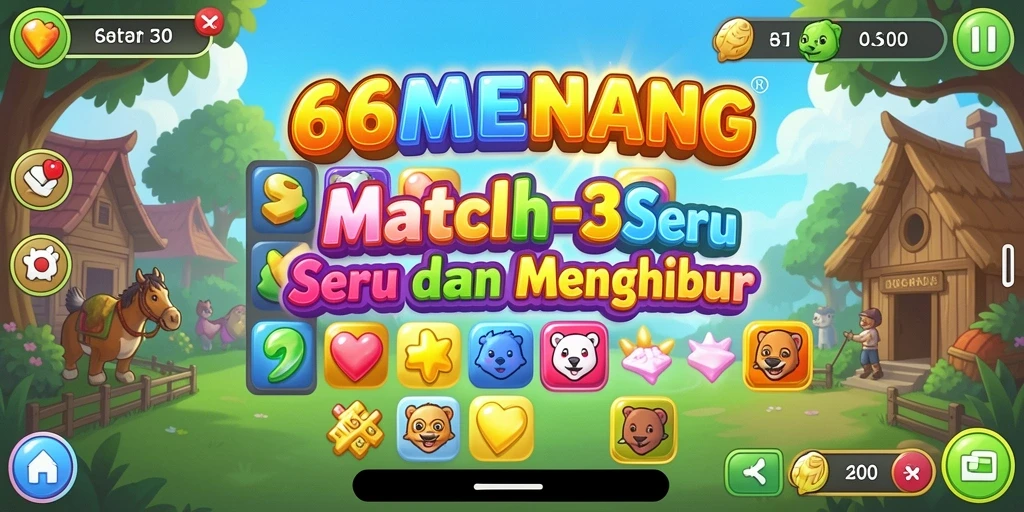 Tangkapan layar 66MENANG menampilkan gameplay Match-3 yang memikat.