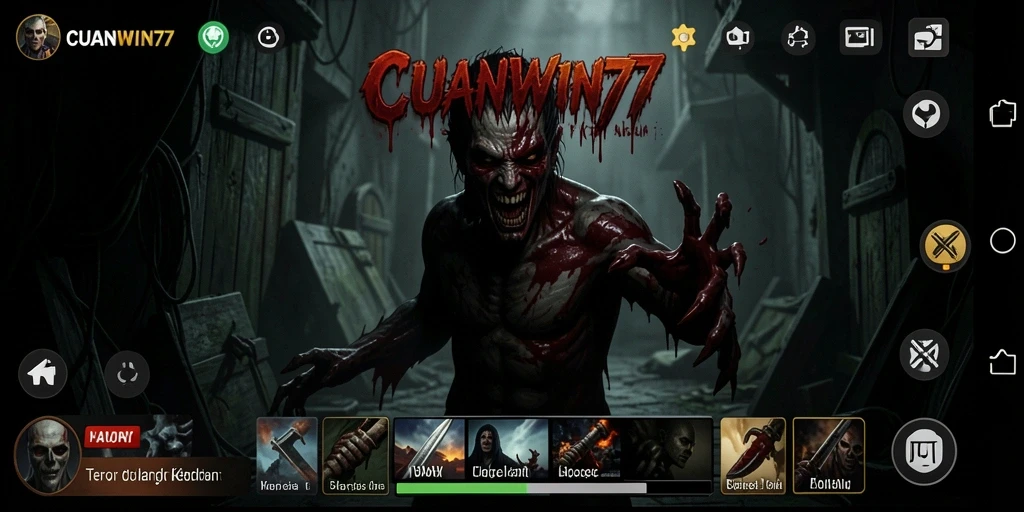 Tangkapan layar gameplay CUANWIN77 menunjukkan suasana menyeramkan dan intens.