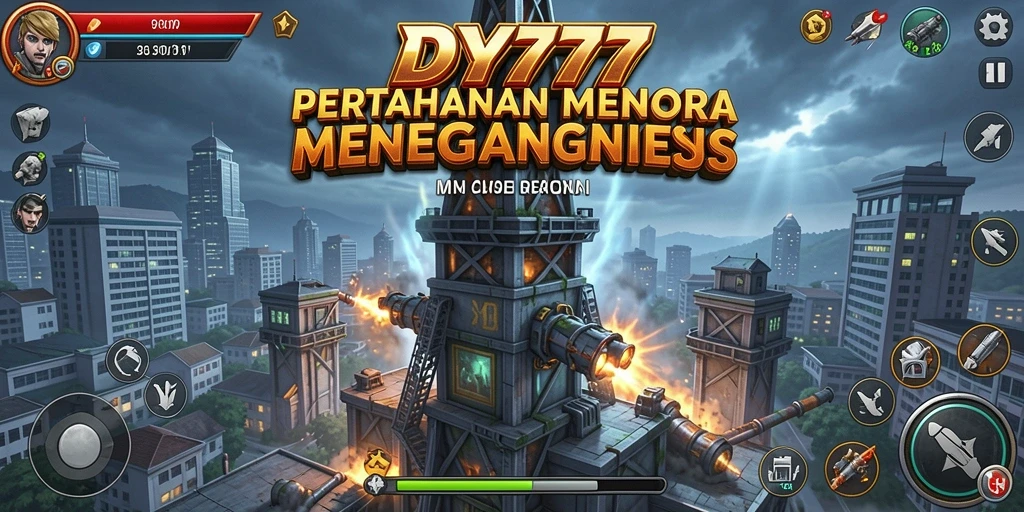 Tangkapan layar gameplay DY777 menampilkan pertahanan menara yang epik.