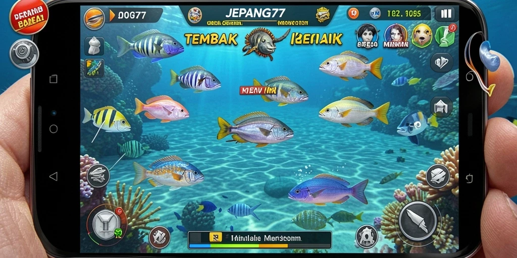 Tampilan seru gameplay JEPANG77 dengan ikan beragam.