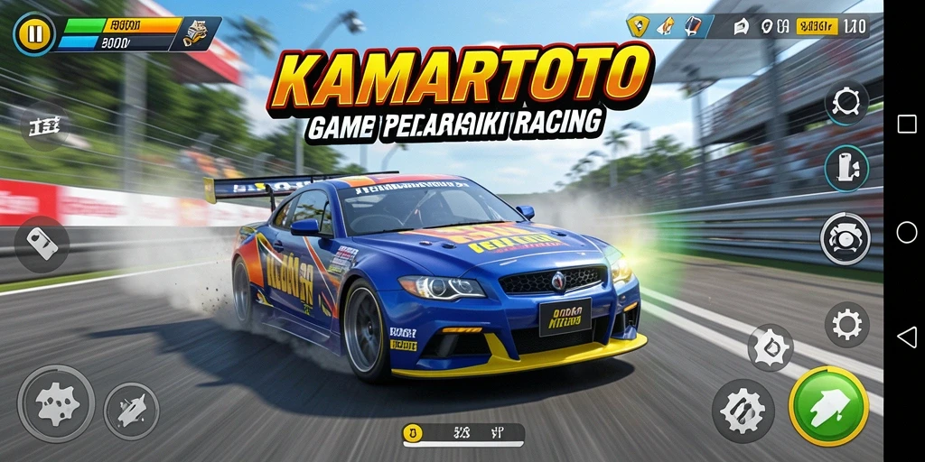 Screenshot gameplay KAMARTOTO yang menampilkan balapan sengit di trek.
