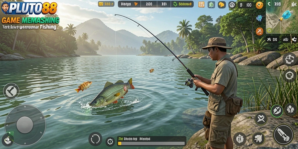 Gameplay PLUTO88 menampilkan aksi memancing yang seru dan mendebarkan.